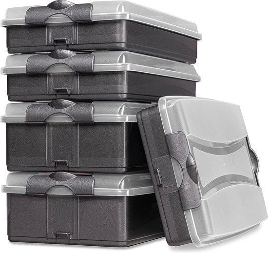 Set di contenitori per conservazione con coperchio, 5 pezzi, contenitori per conservazione a scaffalatura, contenitore per conservazione per frigorifero, 3 x piano, 2 x alto