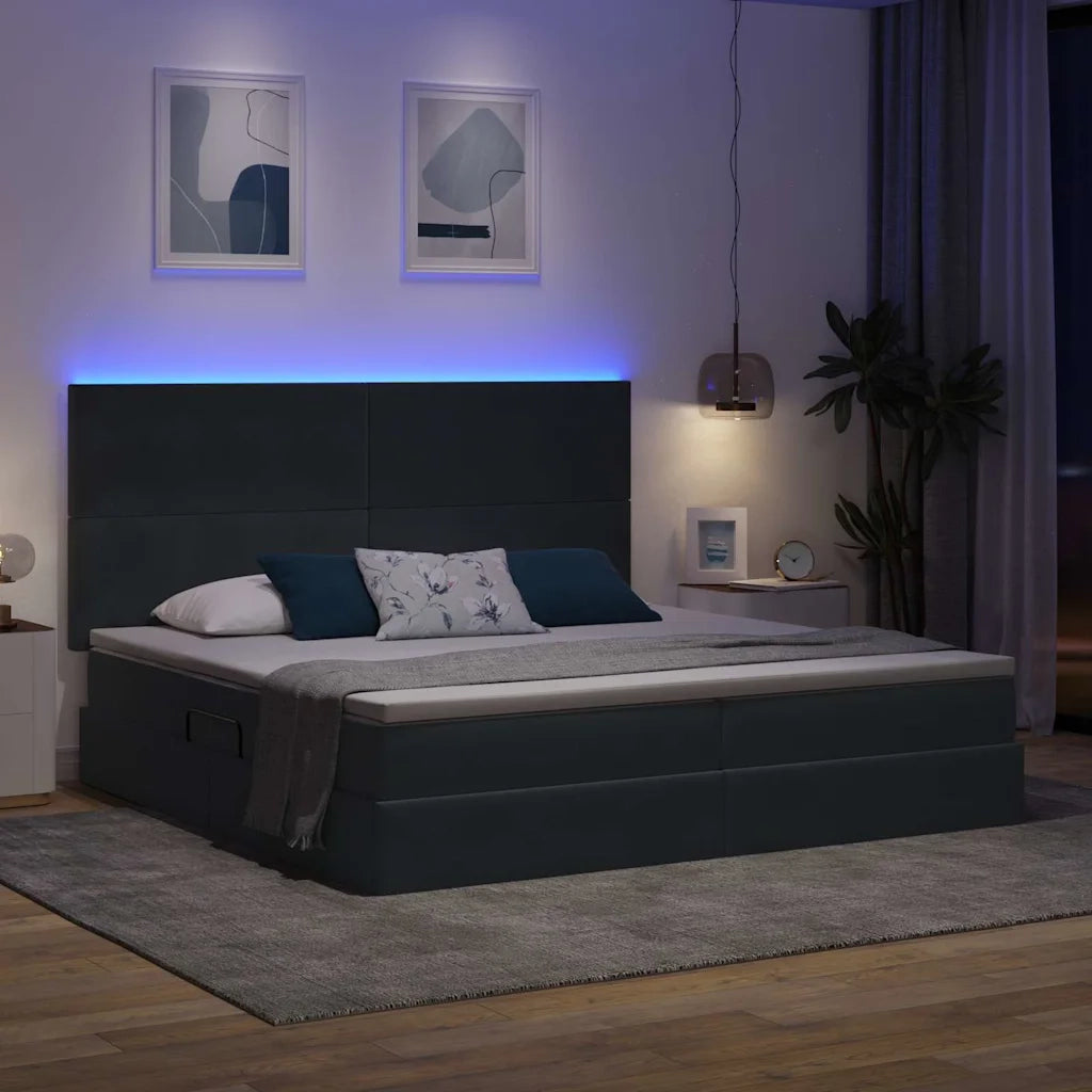 Letto con contenitore LED e materasso Grigio Scuro 200 x 200 cm