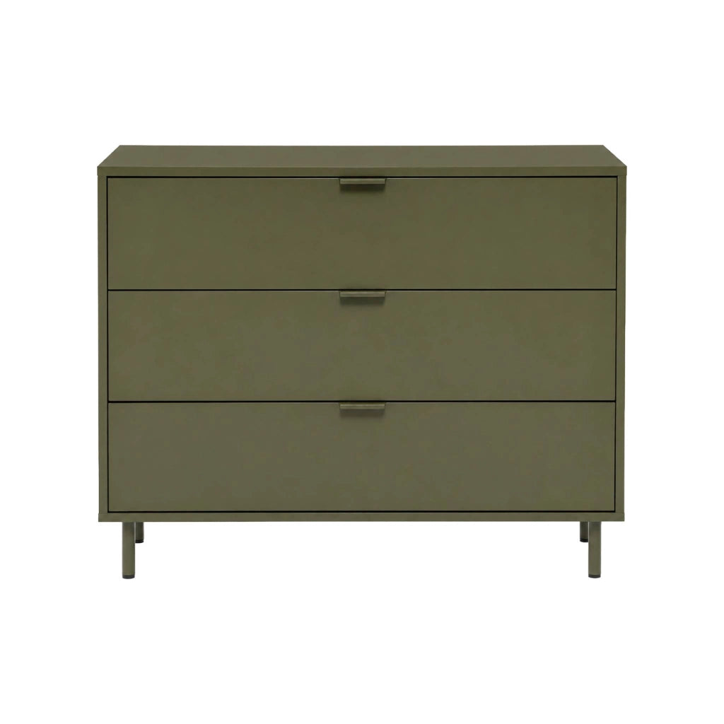 Cassettiera decorativa in legno e metallo 3 cassetti, verde kaki