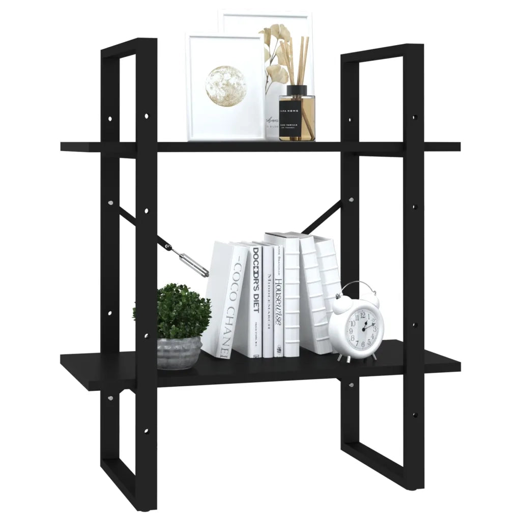 Libreria a 2 Ripiani Nera 60x30x70 cm in Legno Multistrato 806428
