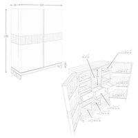 Credenza alta in pelle, noce e acciaio lucido