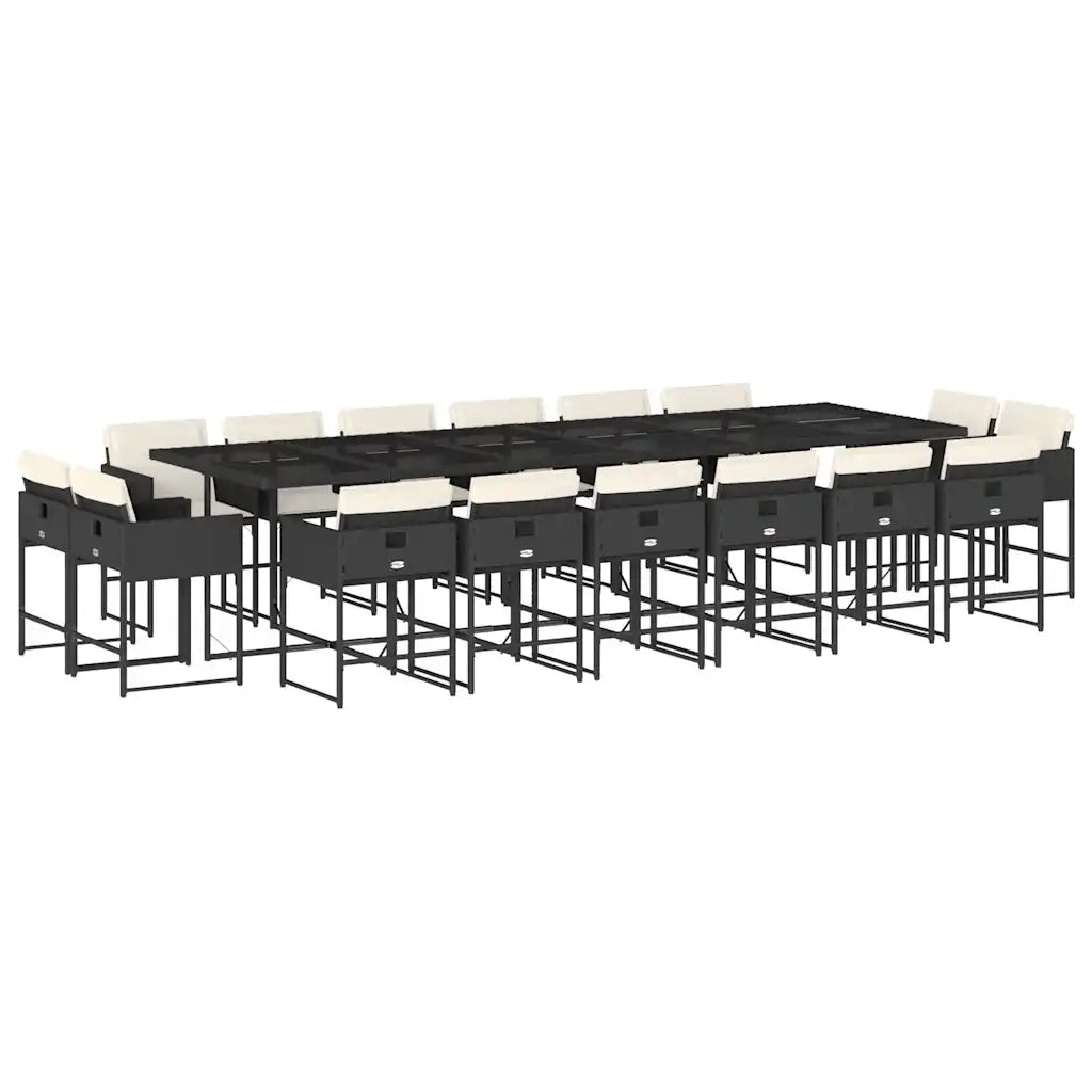 Set da Pranzo da Giardino 17 pz con Cuscini Nero in Polyrattan 3211422