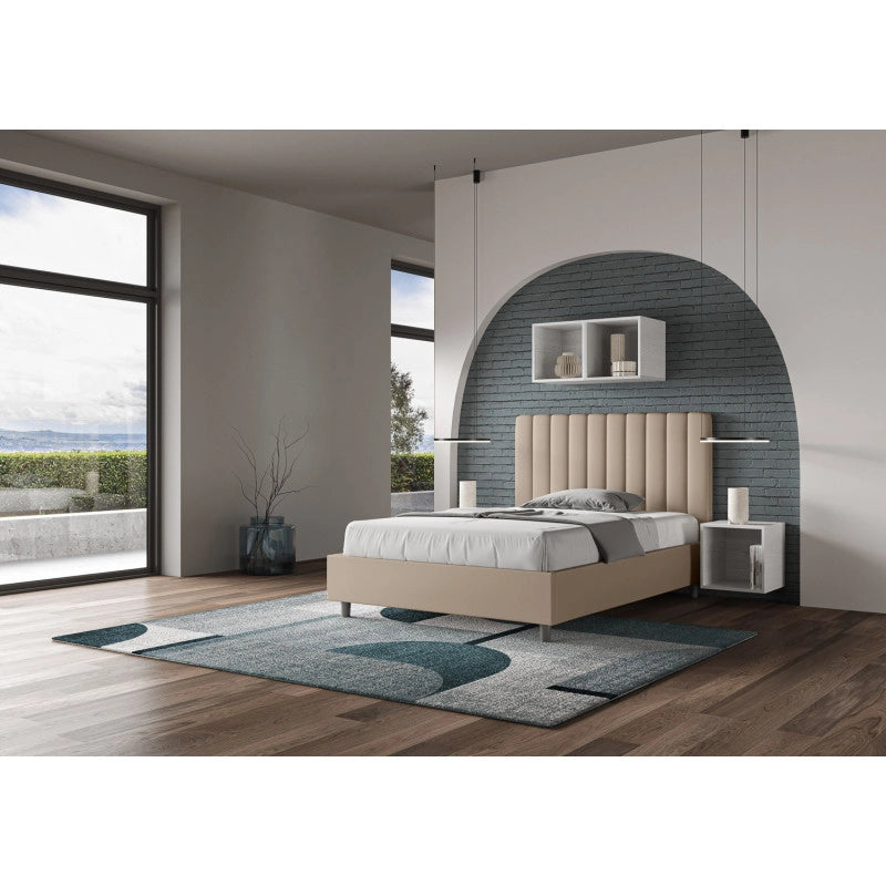 Letto imbottito Piazza e mezzo 130x210 cm Agueda - Similpelle,Senza rete,Tortora