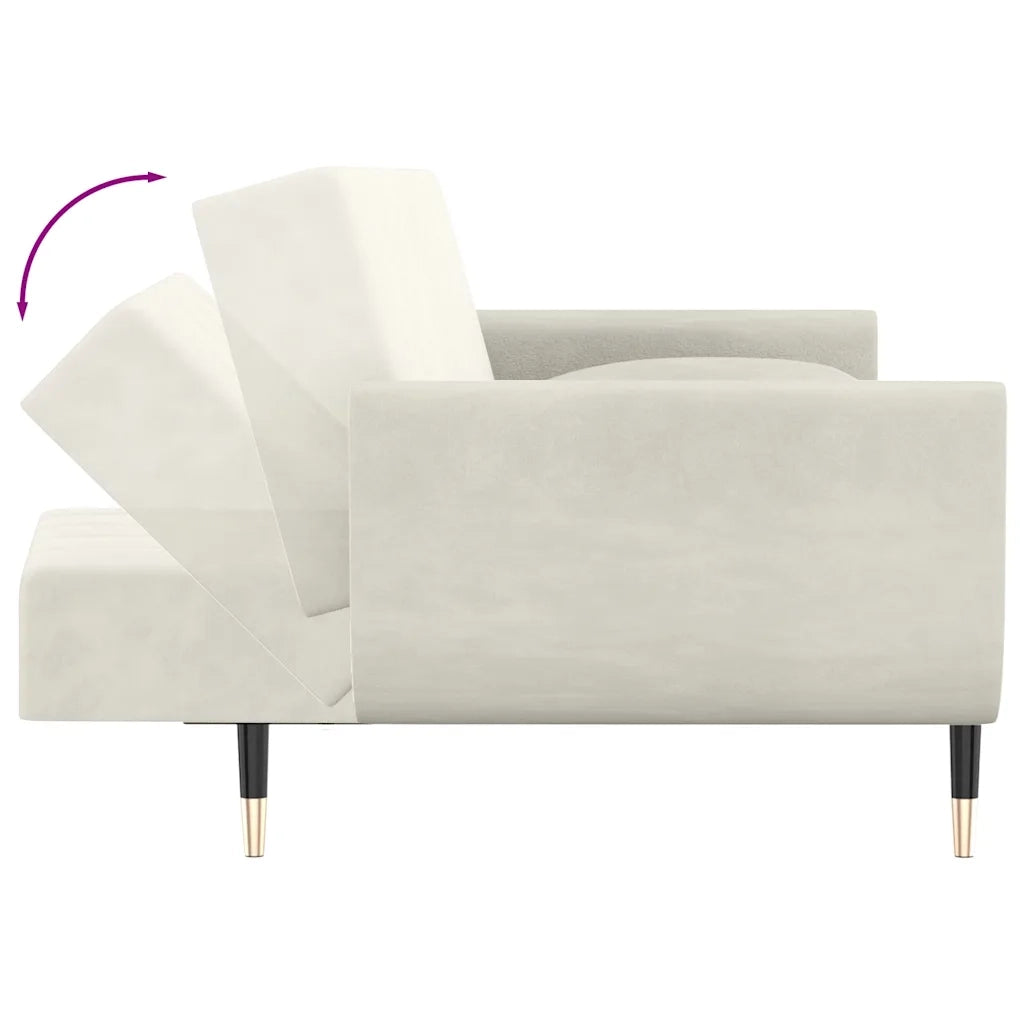 Divano letto | Sof¨¤ letto | Letto singolo a 2 Posti con 2 Cuscini Crema in Velluto