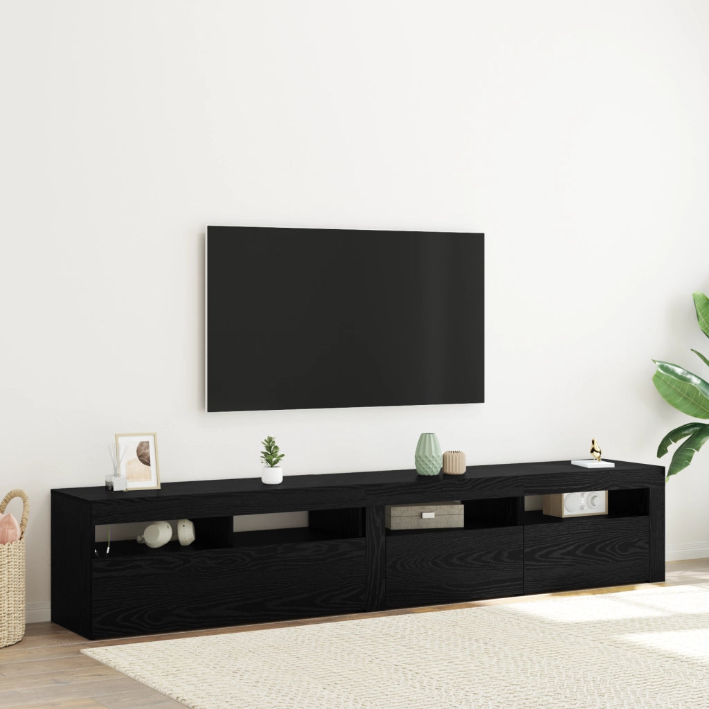 Mobile TV  2 pz con luci LED in rovere nero e legno ingegnerizzato