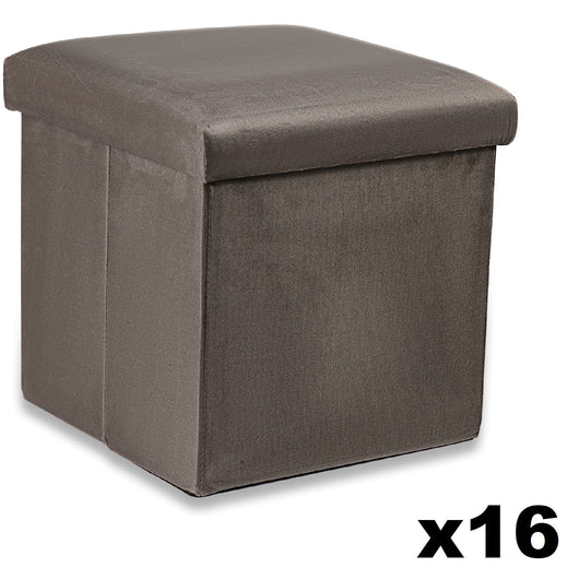 Pouf pieghevole VALORA con contenitore - Velluto marrone, taglia M x 16