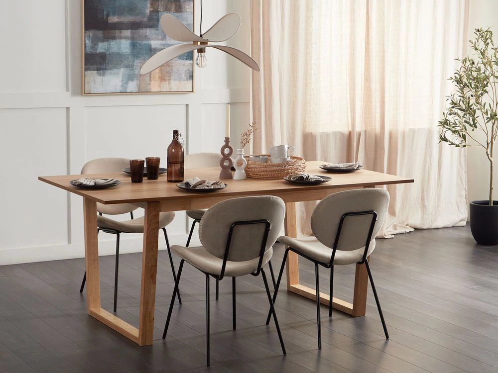Tavolo da pranzo in legno di frassino chiaro MDF 180 x 95 cm Piano impiallacciato in frassino Design moderno Base a canale