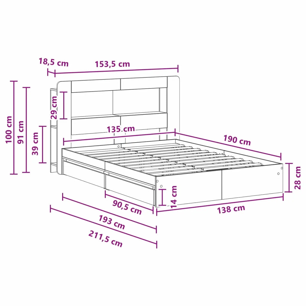 Telaio del letto con storage Grigio Cemento 135 x 190 cm