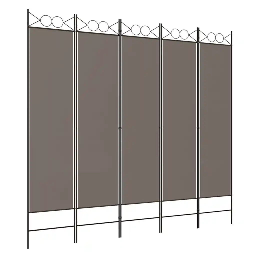 Divisorio a 5 Pannelli Antracite 200x220 cm Tessuto 350172
