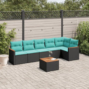 Set Divani da Giardino 7 pz con Cuscini Nero in Polyrattan 3225994