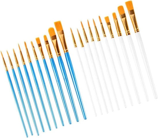 20 pennelli acrilici, pennelli aquarelli, pennelli per bambini, set di pennelli, attrezzo per pittura, trucco, vernice artistica, olio giallo (blu, bianco)