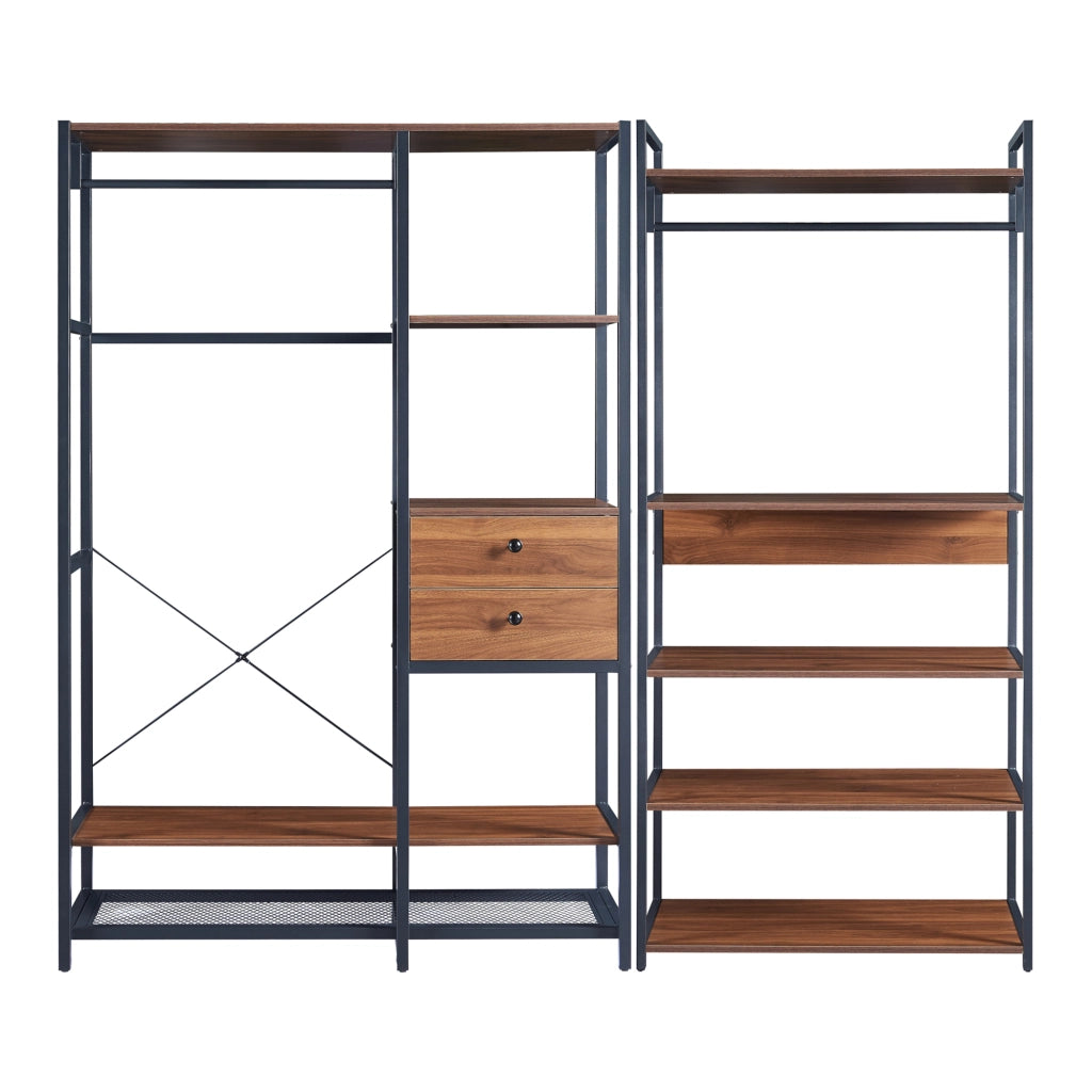 Set Larem 2 Mobili Organizzatori Guardaroba 204 cm Set A - Nero / Effetto Noce [en.casa]