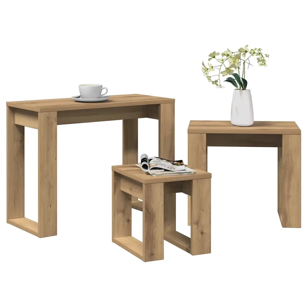 Nido di Tavoli 3 pz | Tavolo laterale Rovere Artigianale in Legno Multistrato