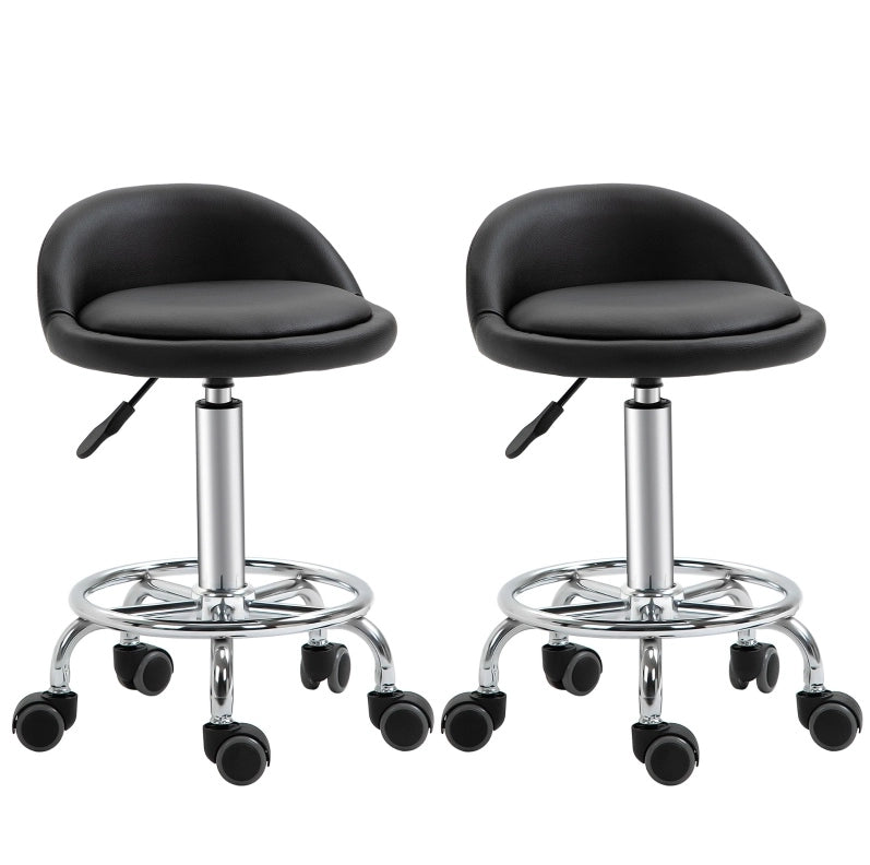 Set di 2 sgabelli ULEVR con schienale e ruote, altezza regolabile 57-72 cm, similpelle nera