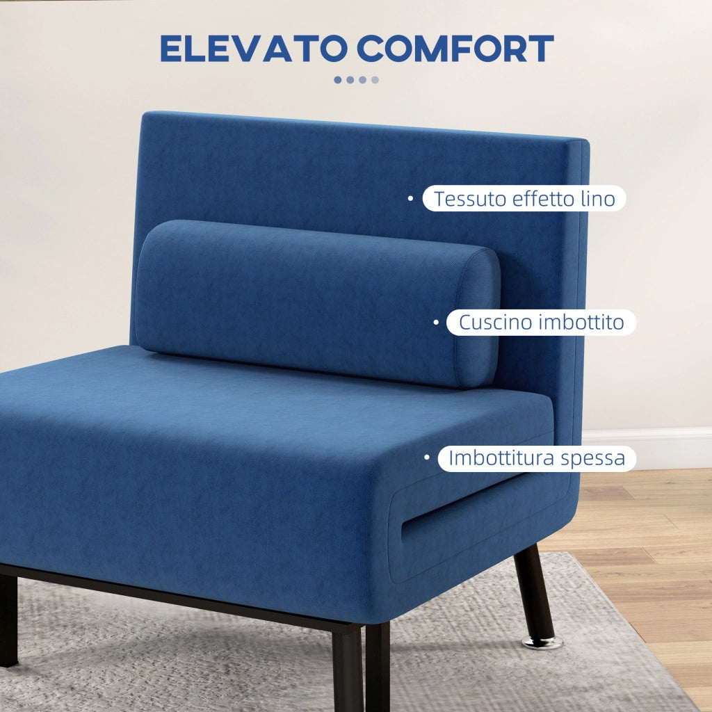 Poltrona Letto con Schienale Regolabile ¨C Zephmum ¨C Tessuto Blu Scuro Acciaio 75x70x75 cm
