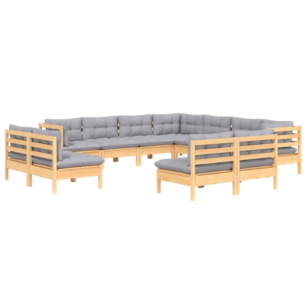 Set Divani da Giardino 11 pz con Cuscini Grigi Massello di Pino 3096862