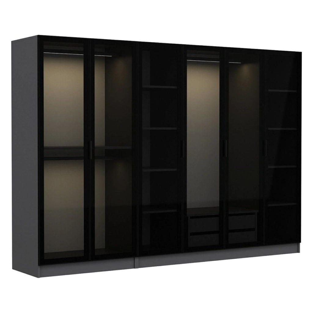 Armadio Camera da Letto Nogaro, Guardaroba Grande Appendiabiti, 270x210h cm Nero Antracite