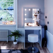 Vicco Tavolo da toeletta Isabelle, Bianco, 60 cm con illuminazione LED e sgabello, Salvaspazio e funzionale allo stesso tempo