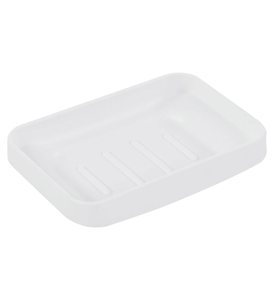 Set Completo Accessori Bagno 6 Pezzi Design Moderno In Plastica Resistente Con Finiture Lucide Incluso Cestino Pattumiera,Dispenser Sapone, PortaSaponetta, Porta Spazzolini, Portascopino - Bianco