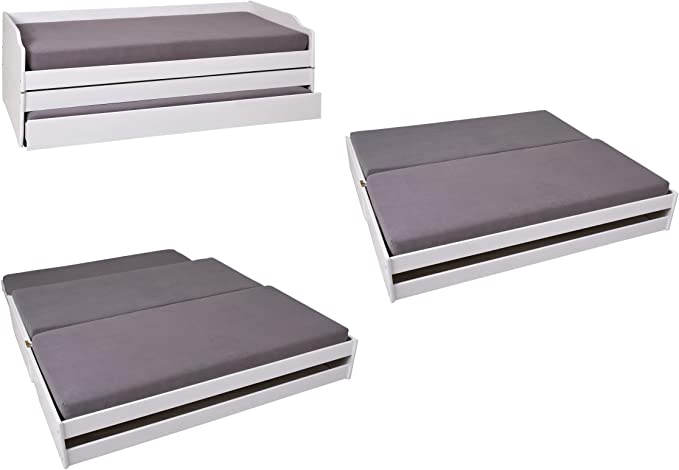 LETTO SINGOLO LOTAR 90X200 ESTRAIBILE E TRASFORMABILE IN 3 LETTI O MATRIMONIALE PINO TINTO BIANCO