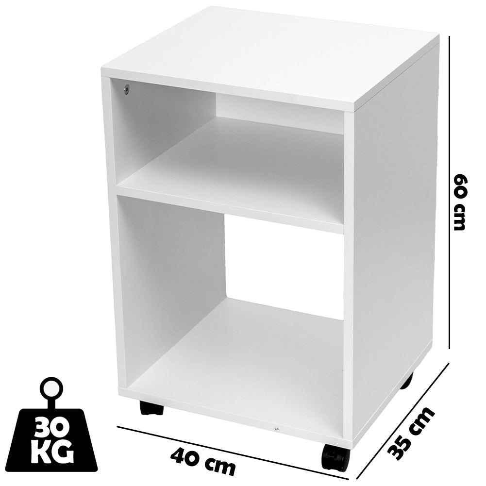 Mobile Ufficio Porta Stampante in Legno Bianco 4 Ruote 3 Ripiani Moderno Multiuso