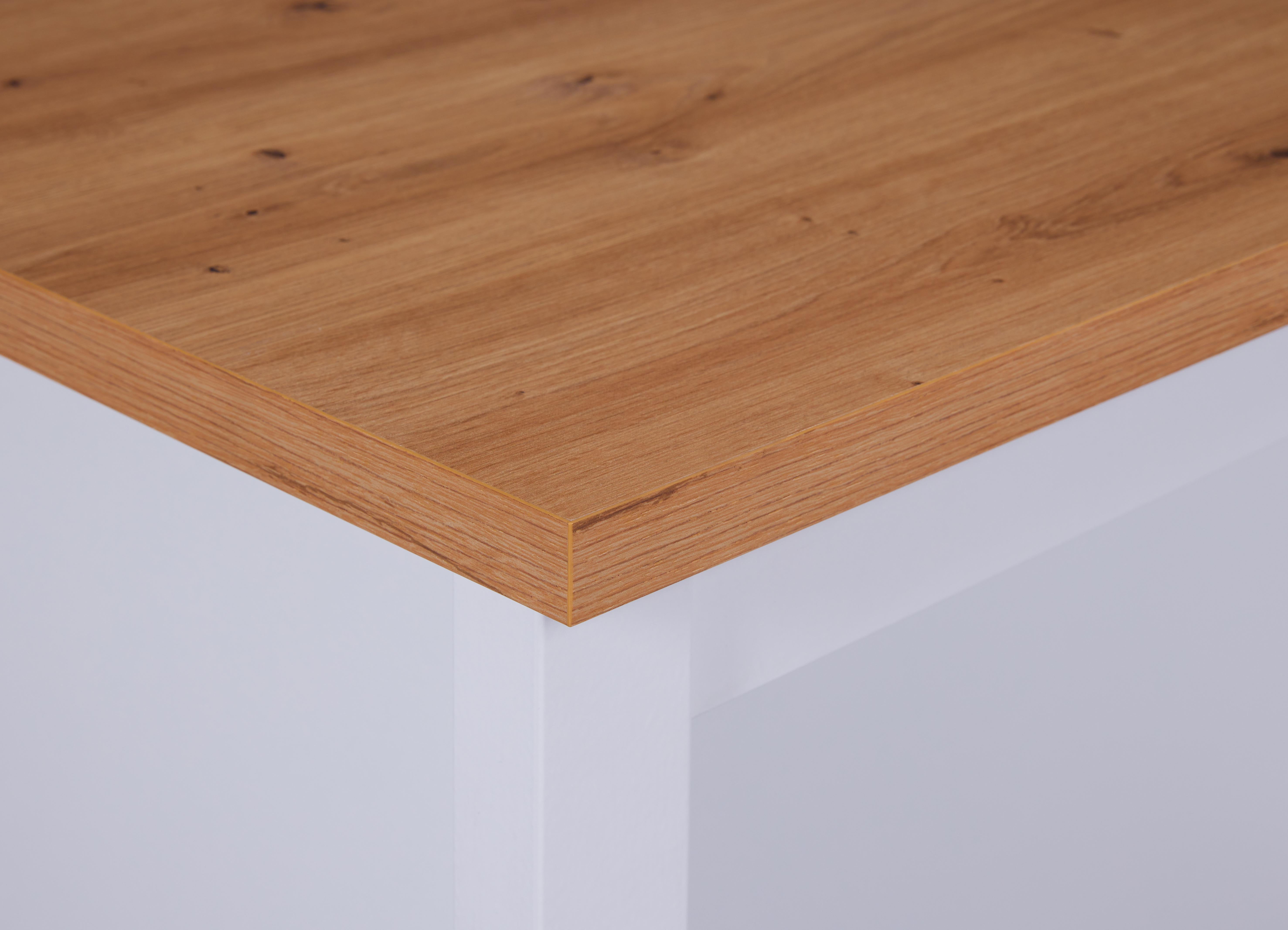 ISOLA JULINA PER CUCINA 2 RIPIANI E VANO SGABELLI 124x75x91,5CM LAMINATO BIANCO E QUERCIA ARTISAN