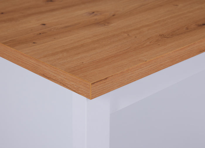 ISOLA JULINA PER CUCINA 2 RIPIANI E VANO SGABELLI 124x75x91,5CM LAMINATO BIANCO E QUERCIA ARTISAN