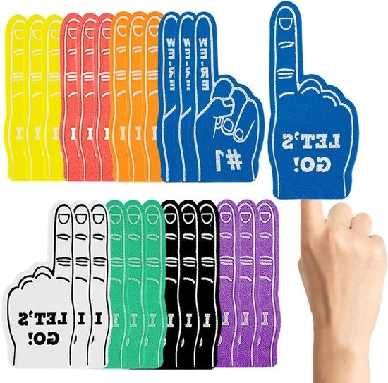 24 Dita mini-schuim per vari colori | Perfetti per i fan di sport e cheerleader | Ideali come regali per feste tematiche sportive come basket, baseball e calcio