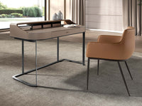 Scrivania da trucco in similpelle, noce e acciaio grigio