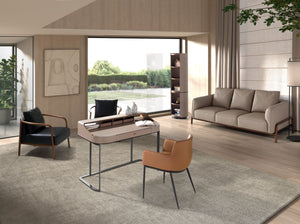 Scrivania da trucco in similpelle, noce e acciaio grigio