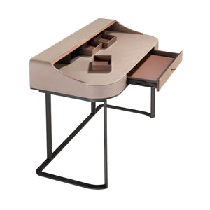 Scrivania da trucco in similpelle, noce e acciaio grigio