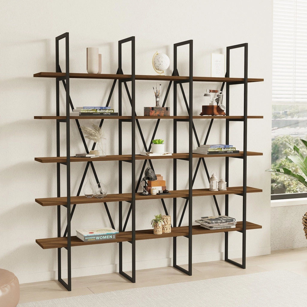 Biblioteca Perletto, Libreria 5 Ripiani, 160x26x160h cm Marrone Noce