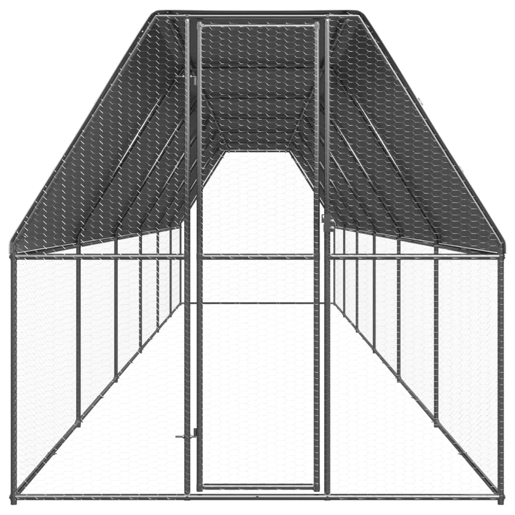 Pollaio recinto per polli da esterno 2 x 12 x 2 m acciaio zincato argento 02_0043992