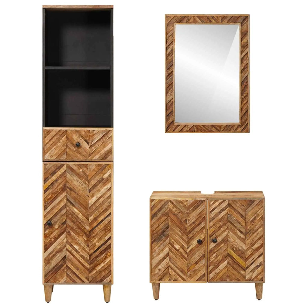 Set di Armadi da Bagno con porta 3 pcs Legno di mango massello
