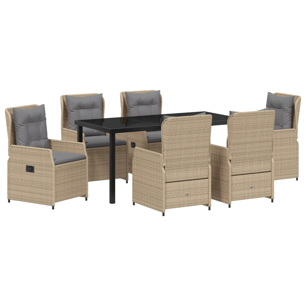 Set da Pranzo per Giardino 7 Pezzi Beige in Rattan Polietilene