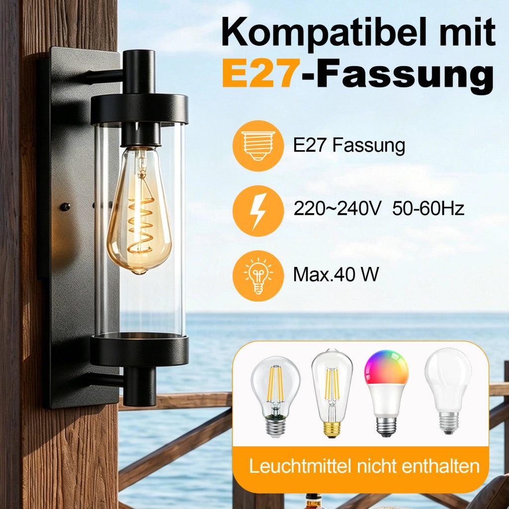 ZMH Lampada da Esterno Interno E27 Max 40W Nero per Terrazza Balcone/Parete Giardino Senza Lampadina