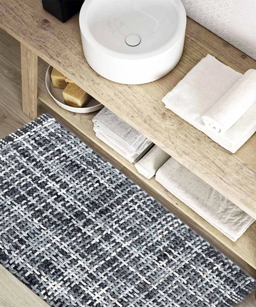 Parure tappeti bagno CRAZY ANTRACITE (1 pz cm.45x75 + 2 pz cm.40x45) in micorfibra misto cotone, morbidi antiscivolo lavabili in lavatrice, tappetini lavello sanitari