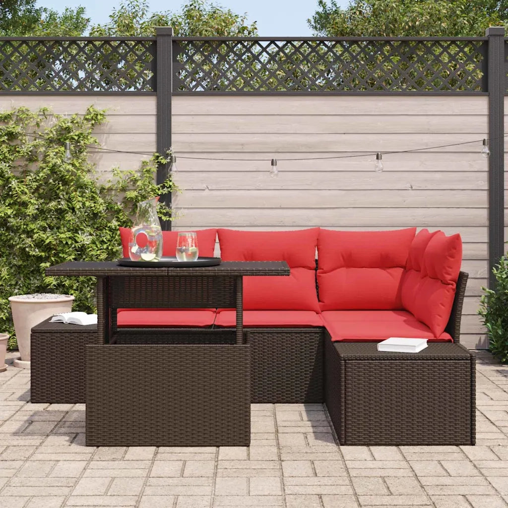 Set Divano da Giardino 6 pcs Marrone e Rosso polyrattan