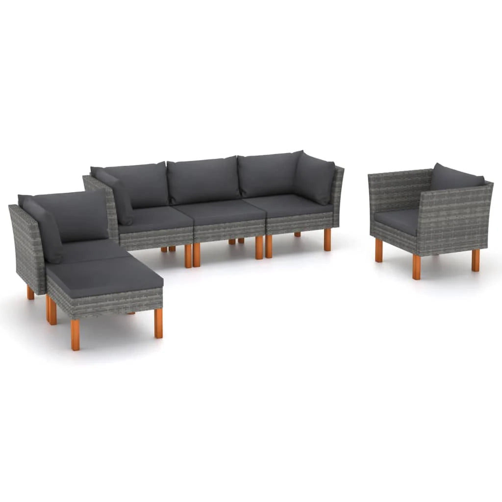 Set di mobili da giardino mobili da esterno set da 6 pezzi resina intrecciata e legno di eucalipto grigio 02_0017053