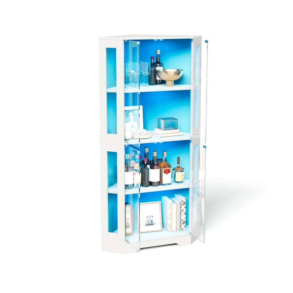 Vetrina 40x40x165 cm con LED RGB; ante in vetro temperato; MDF bianco