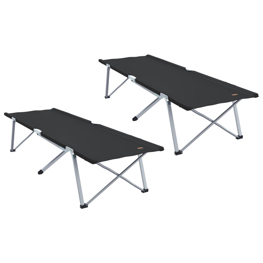 Letti da campeggio 2 pcs con borsa di trasporto Nero tessuto Oxford 600D