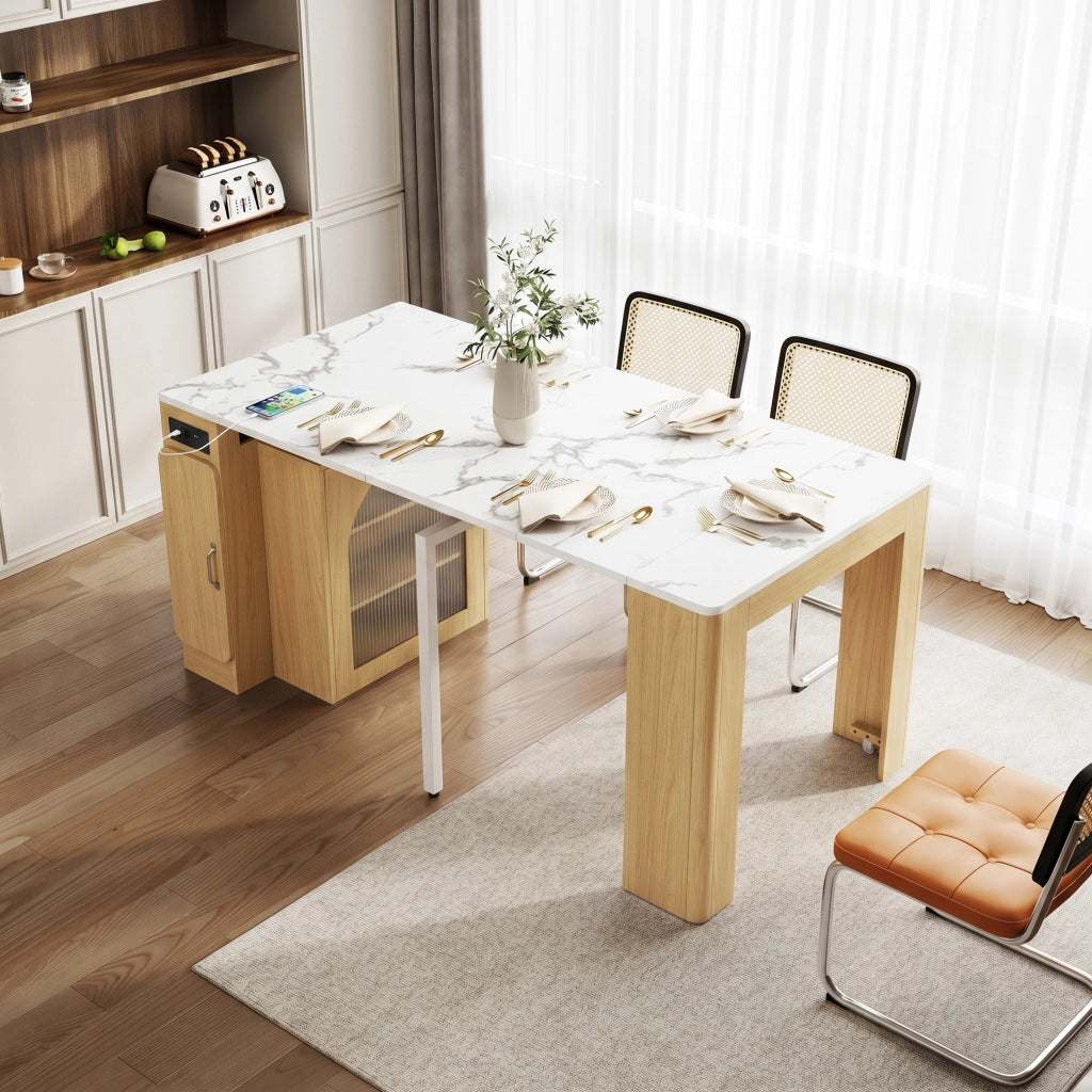 Tavolo da pranzo - isola cucina su ruote - piano estraibile - con prese - naturale - come anta e sideboard