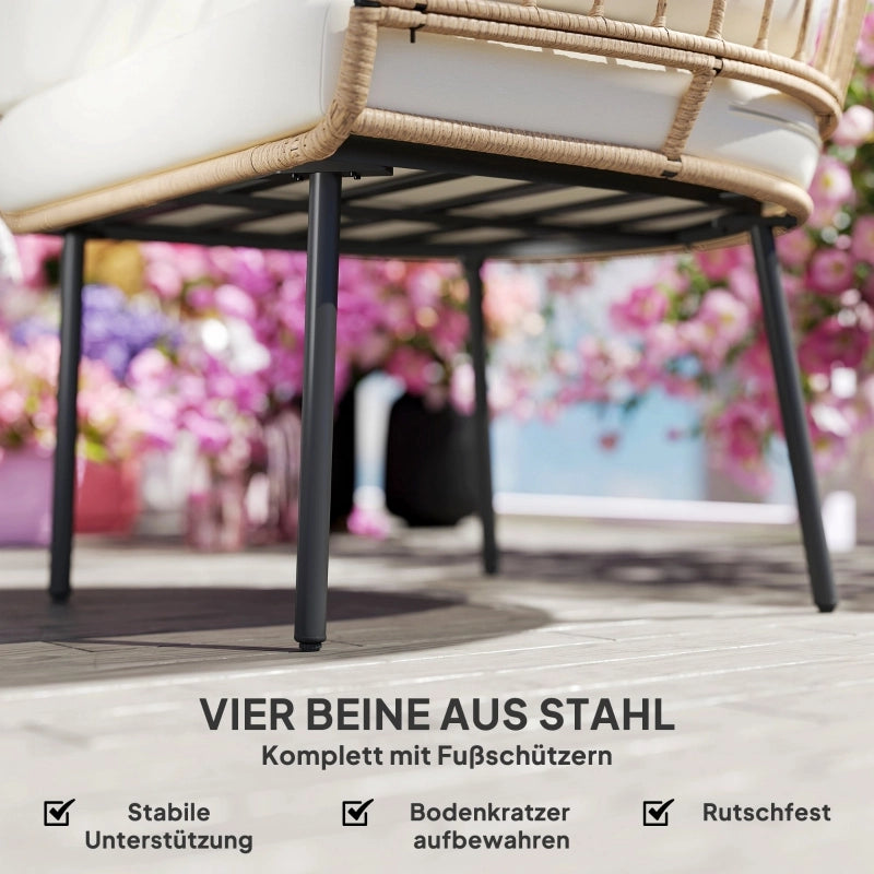 Poltrona in rattan a forma di uovo con cuscino sfoderabile resistente alle intemperie per giardino e balcone beige