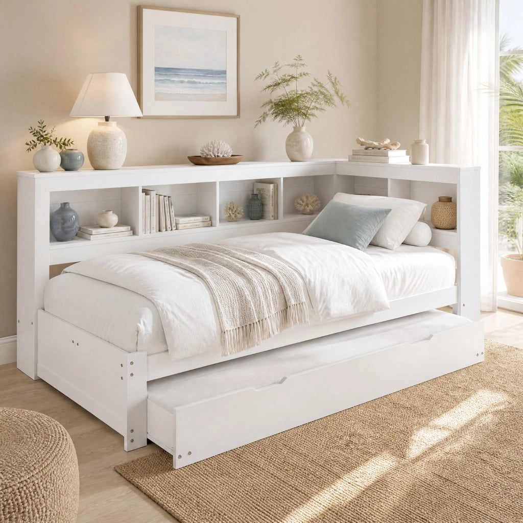 Letto singolo estraibile 90x200 cm bianco con USB