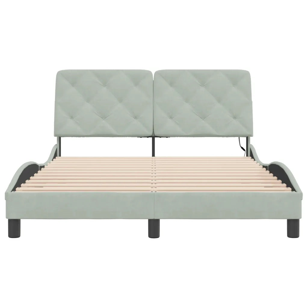 Giroletto con LED senza Materasso-Struttura Letto Grigio Chiaro 140x190 cm in Velluto