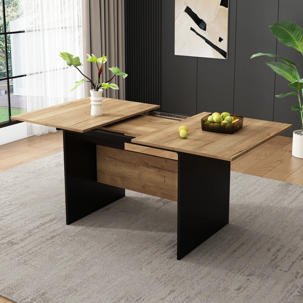Tavolo allungabile per 4-6 persone con piano effetto legno, in MDF, nero e noce scuro, stile minimalista moderno
