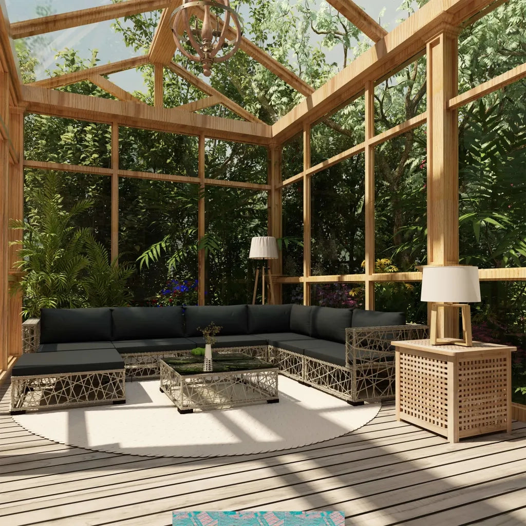 Set Divani da Giardino 8 pz con Cuscini in Polyrattan Grigio cod mxl 35793