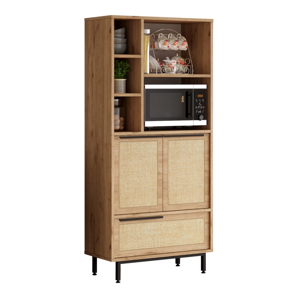 Armadio Kvænangen Mobile Contenitore 162x75x36 cm Effetto Rovere / Rattan [en.casa]