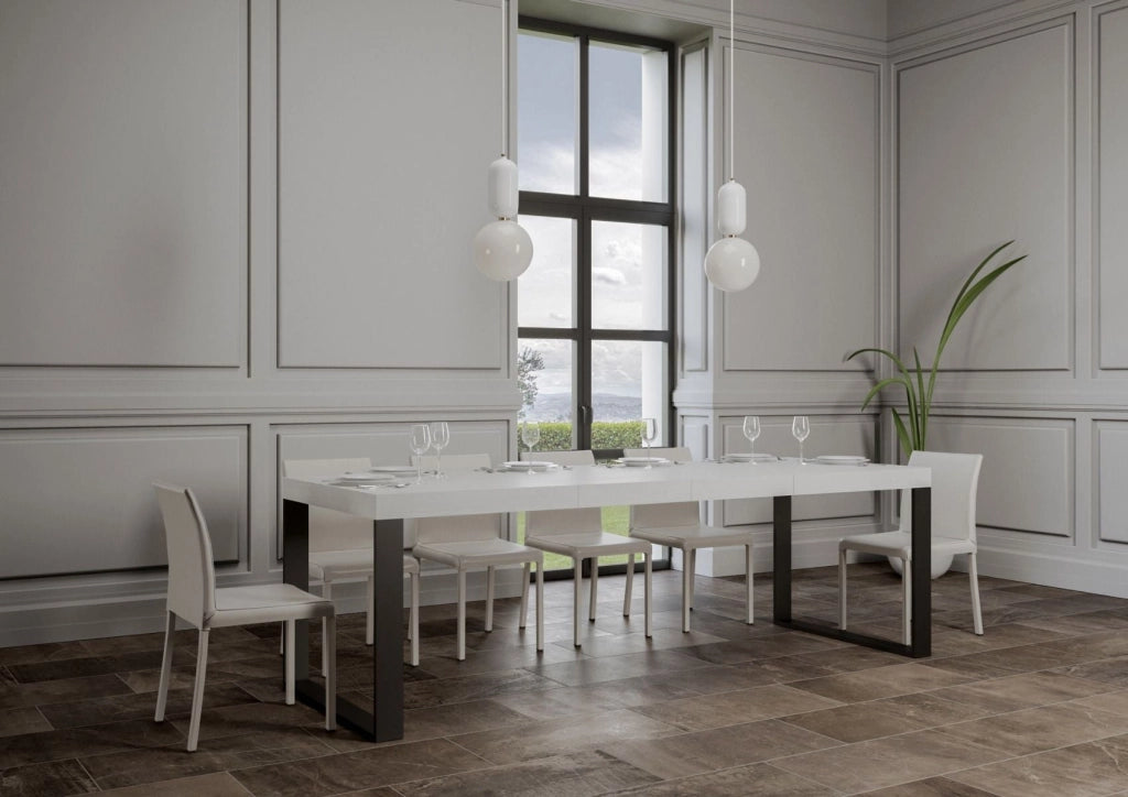 Tavolo Allungabile 140-244x90x77 cm Tecno Premium Bianco Frassino Telaio Antracite
