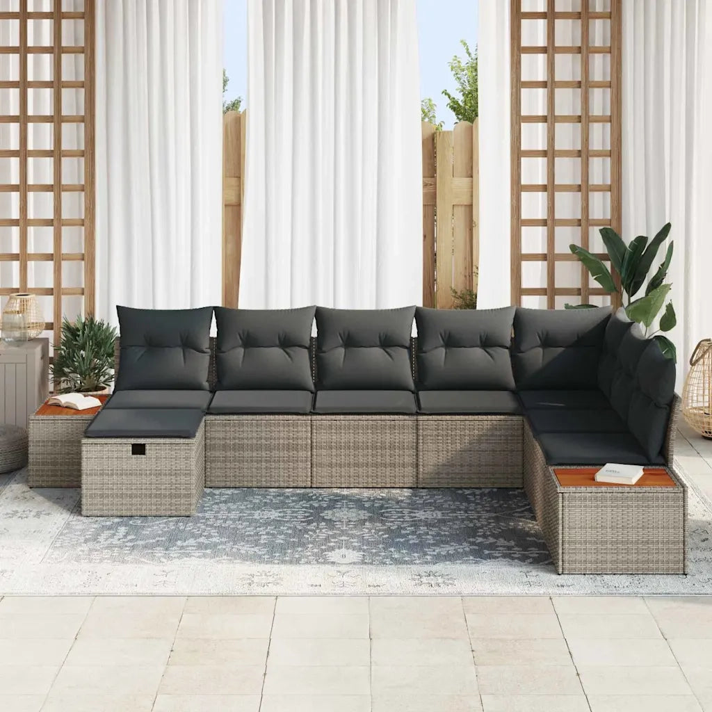 Set Divano da Giardino con cuscino Grigio polyrattan